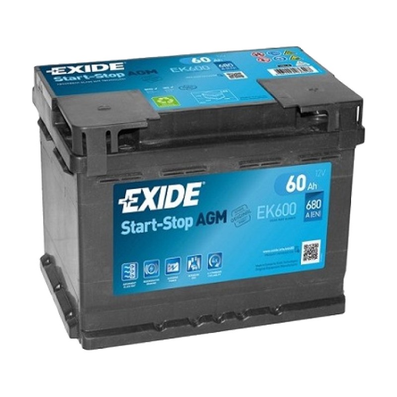 Акумулятор EXIDE 6СТ-60 (0) 680А Start-Stop AGM (EK600)